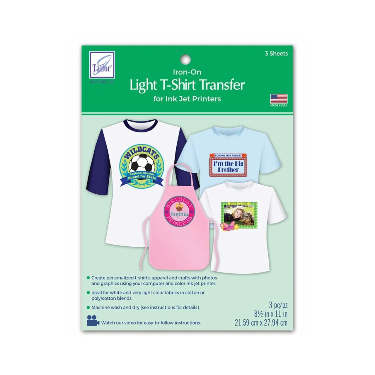 June Tailor Light T-Shirt Transfer Sheets – 8.5" x 11" Inkjet Iron-On Transfer Paper (6 Sheets Pack)